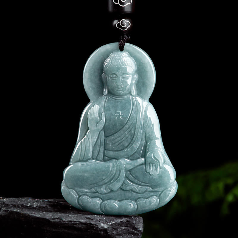 Collier pendentif en Buddha Stones Amitabha en jade naturel avec amulette de lotus et chaîne de compassion - Symbole de Bouddha (Compassion♥Sérénité) - image 1