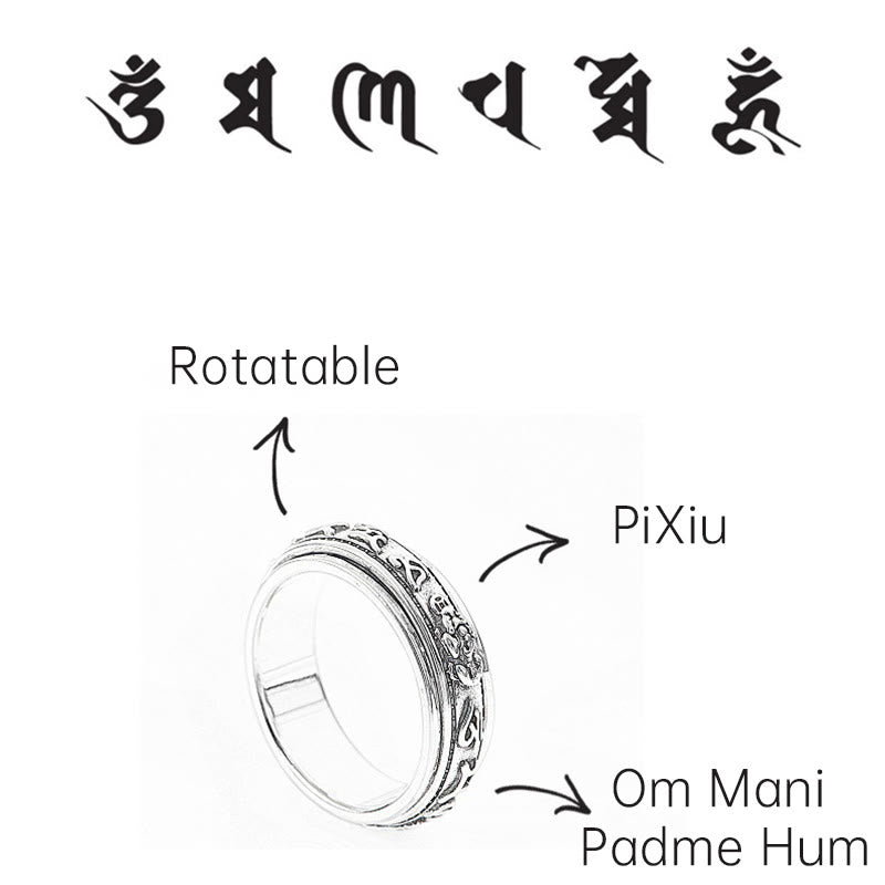 Bague rotative en Buddha Stones tibétaines Om Mani Padme Hum PiXiu gravée pour la richesse et la chance