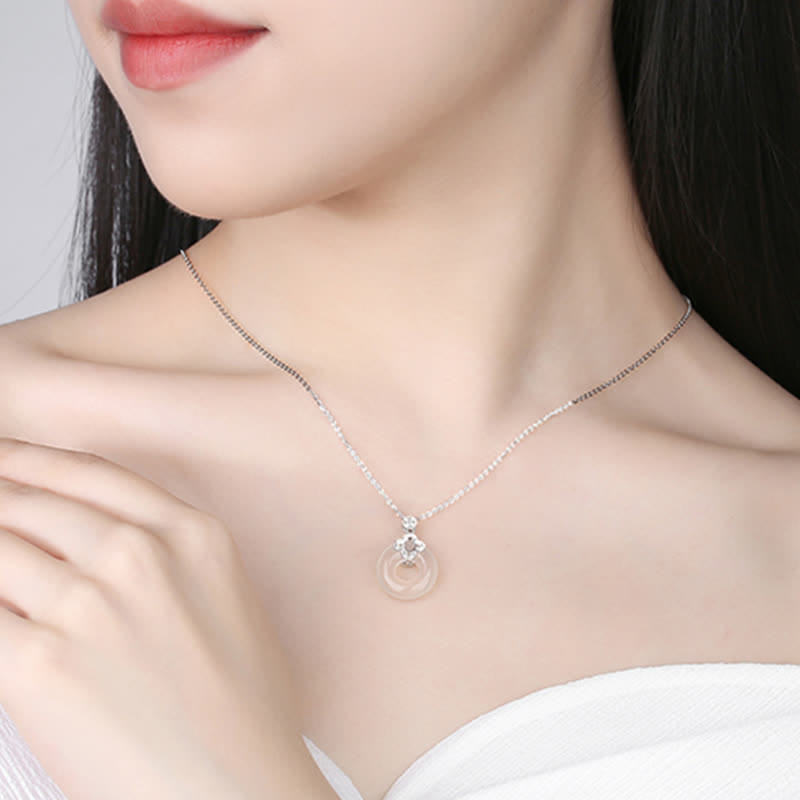 Collier pendentif positif en argent sterling 925 avec boucle de paix et pièce de calcédoine et Buddha Stones