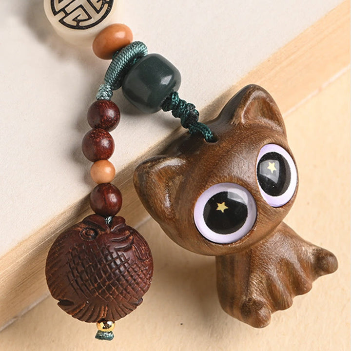Buddha Stones en bois de santal vert, chat porte-bonheur, poisson koï, décoration à suspendre pour téléphone
