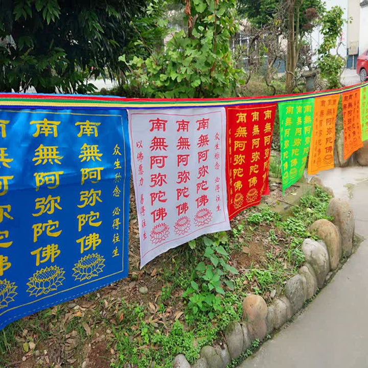 Buddha Stones Drapeau de prière tibétain à 7 couleurs, symbole du cheval du vent et du lotus, pour l'extérieur (21 pièces). - image 3