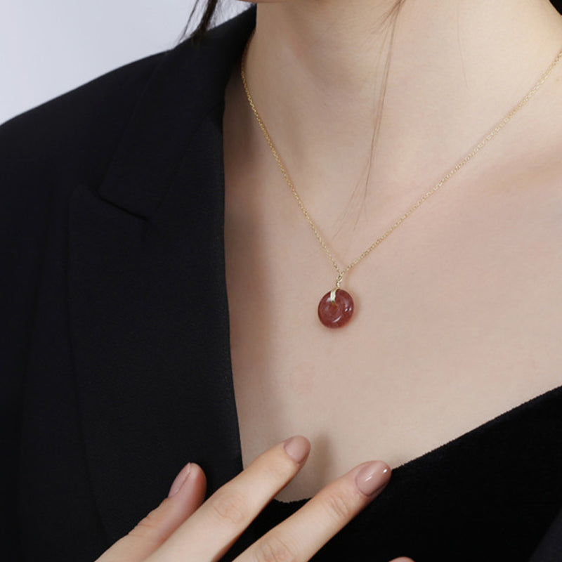 Collier de guérison positif en argent sterling 925 avec quartz fraise et pierres de Buddha Stones