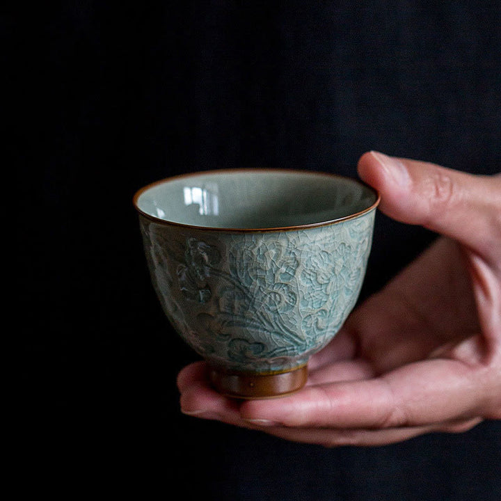 Tasse à thé en céramique sculptée Buddha Stones Lotus Tasse à thé Kung Fu
