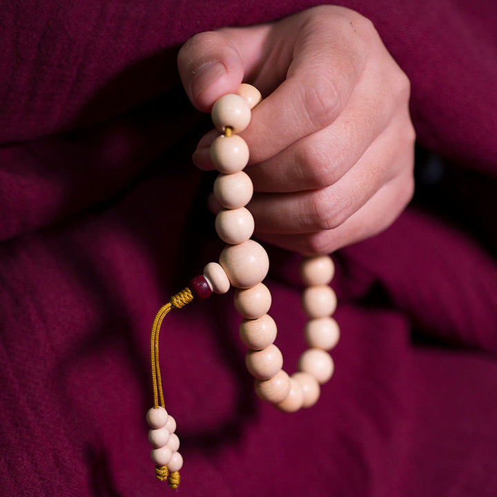 Bracelet Mala en bois d'Abelia Biflora naturel Buddha Stones et bénédiction