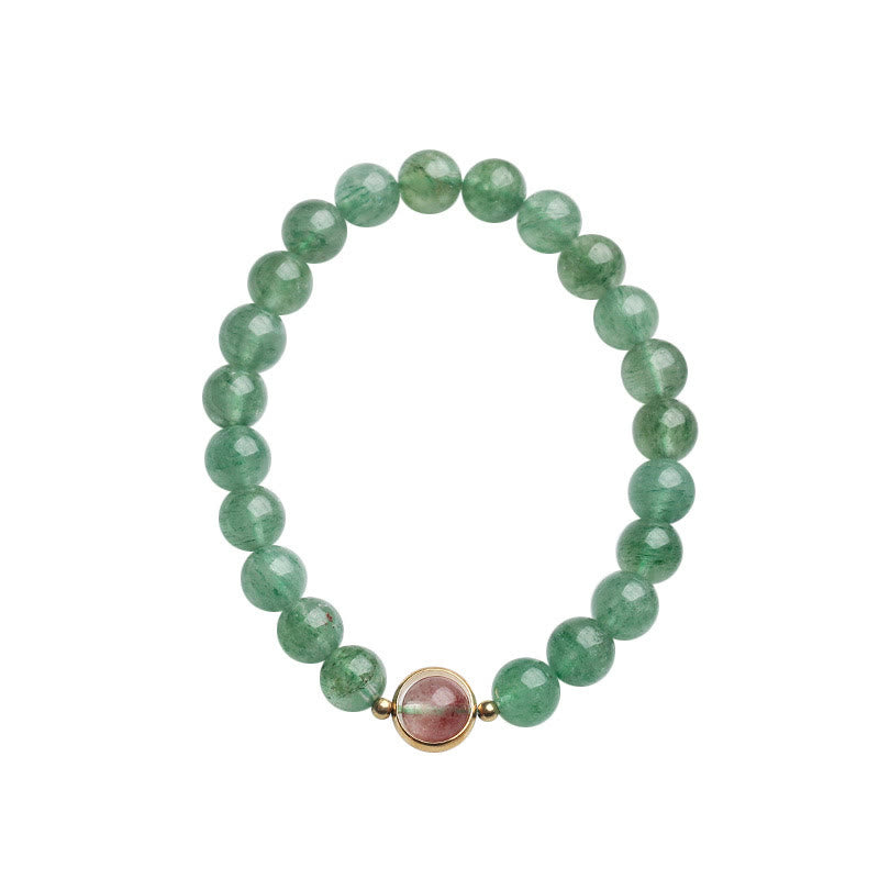 Bracelet de perles apaisantes en quartz fraise vert naturel de Buddha Stones
