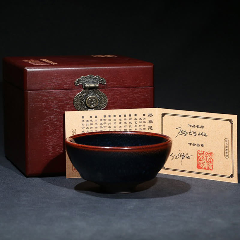 Tasse à thé en céramique chinoise Jianzhan faite à la main en Buddha Stones avec tache de Francolinus bleu - image 15