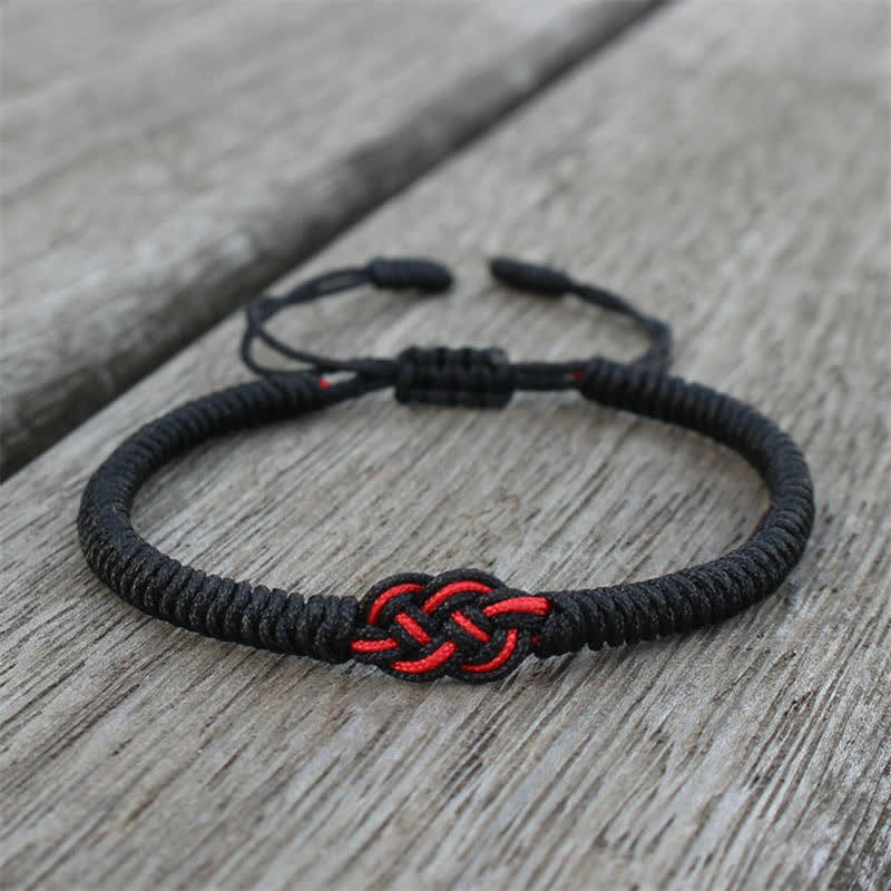 Bracelet tibétain en corde avec protection et nœud chinois porte-bonheur, lot de 2 Buddha Stones