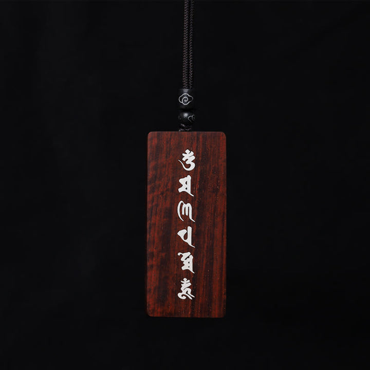 Collier pendentif de protection incrusté de Buddha Stones en argent sterling 999 avec petite feuille de bois de santal rouge et bois d'ébène Om Mani Padme Hum - image 7