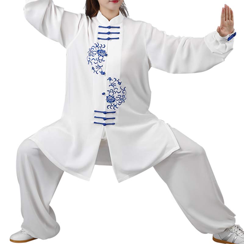 Ensemble de vêtements unisexe avec broderie de fleurs et Buddha Stones pour méditation, prière spirituelle, zen, tai-chi, qigong