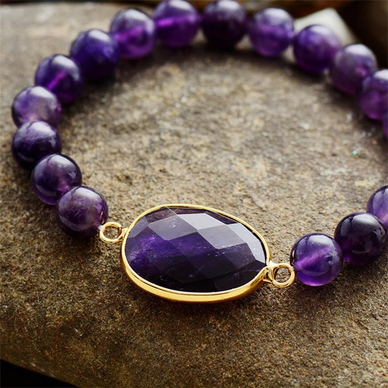 Bracelet en cristal d'améthyste naturelle Buddha Stones à motif marquise