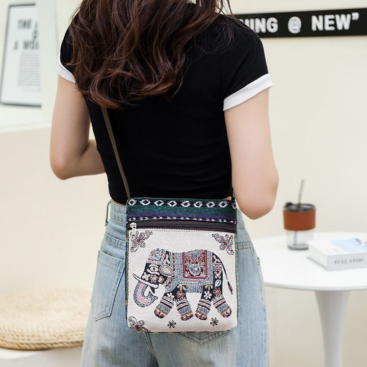 Sac fourre-tout en toile brodé Buddha Stones Elephant Butterfly Sac à bandoulière Sac à bandoulière