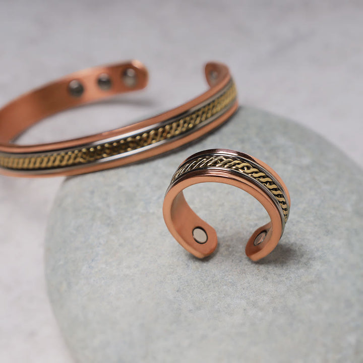 Bracelet manchette réglable en cuivre magnétique Buddha Stones