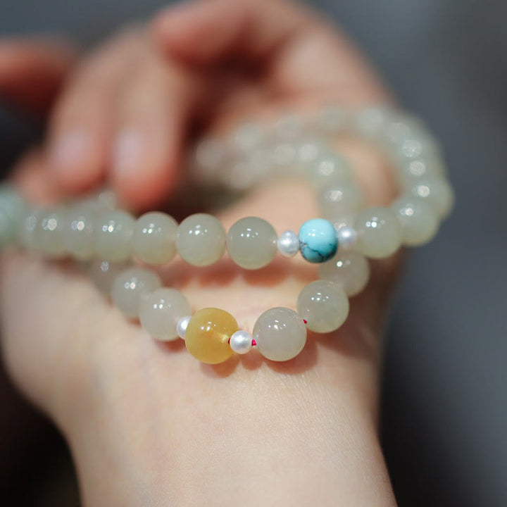 Bracelet double tour en argent sterling 925 Buddha Stones et jade Hetian, boucle double paix, lotus porte-bonheur