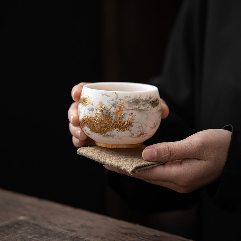 Buddha Stones Phénix Dragon Lotus Cerf Bâtiment ancien Poisson Koi Tasse à thé en céramique Tasses à thé Kung Fu