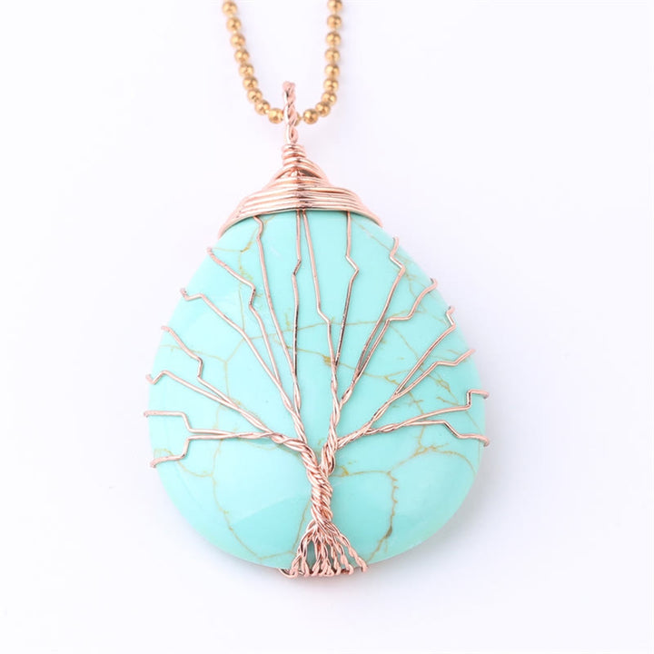 Collier pendentif en cristal de quartz naturel avec énergie de guérison de l'arbre de vie en Buddha Stones - Arbre en or rose turquoise - image 20