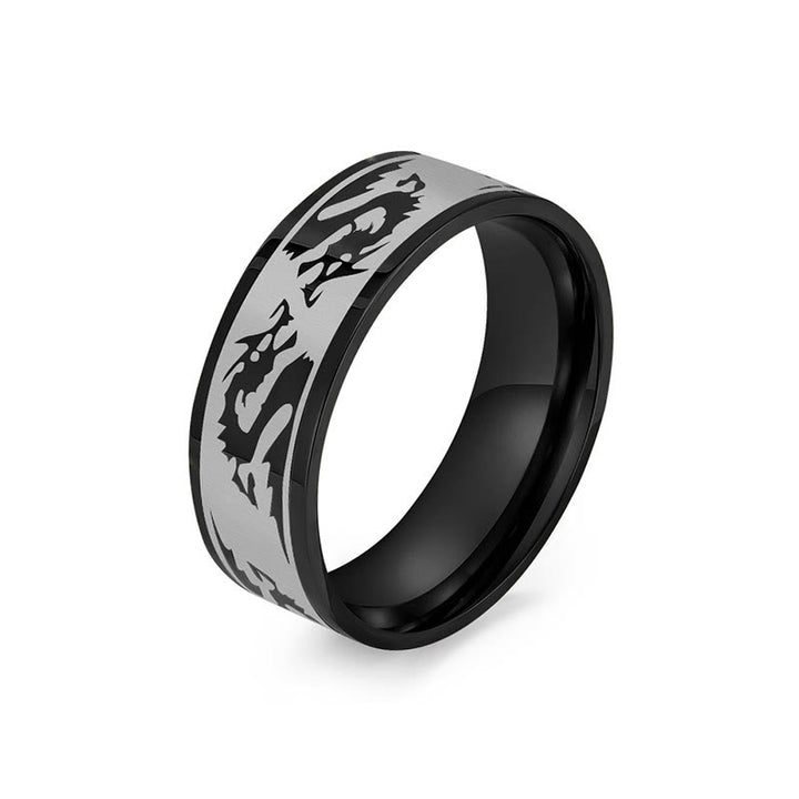 Buddha Stones Dragon Sculpté Protection Force Bague acier titane