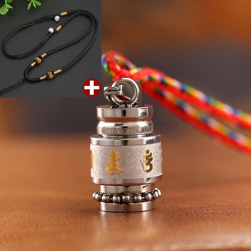 Collier pendentif amulette de sagesse en acier titane avec Buddha Stones tibétaines Om Mani Padme Hum Shurangama Mantra - 1,2 cm * 1,8 cm - Argent - Corde noire - image 16