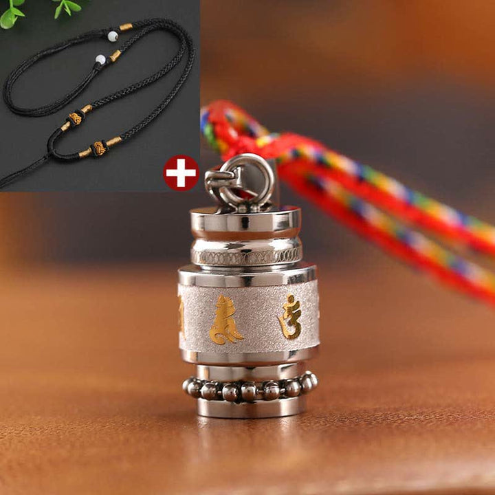 Collier pendentif amulette de sagesse en acier titane avec Buddha Stones tibétaines Om Mani Padme Hum Shurangama Mantra - 1,2 cm * 1,8 cm - Argent - Corde noire - image 16