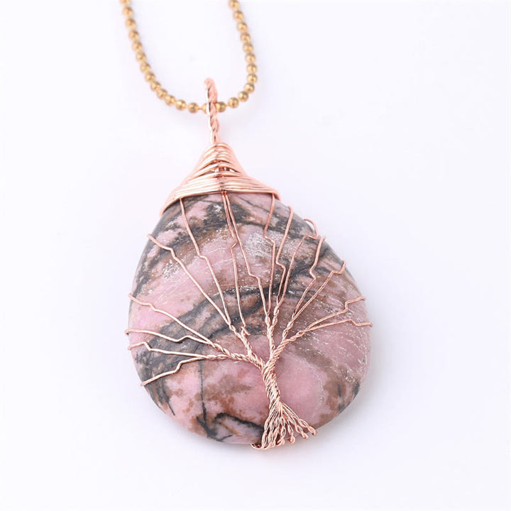 Collier pendentif en cristal de quartz naturel avec énergie de guérison de l'arbre de vie en Buddha Stones - Arbre en or rose rhodonite - image 15