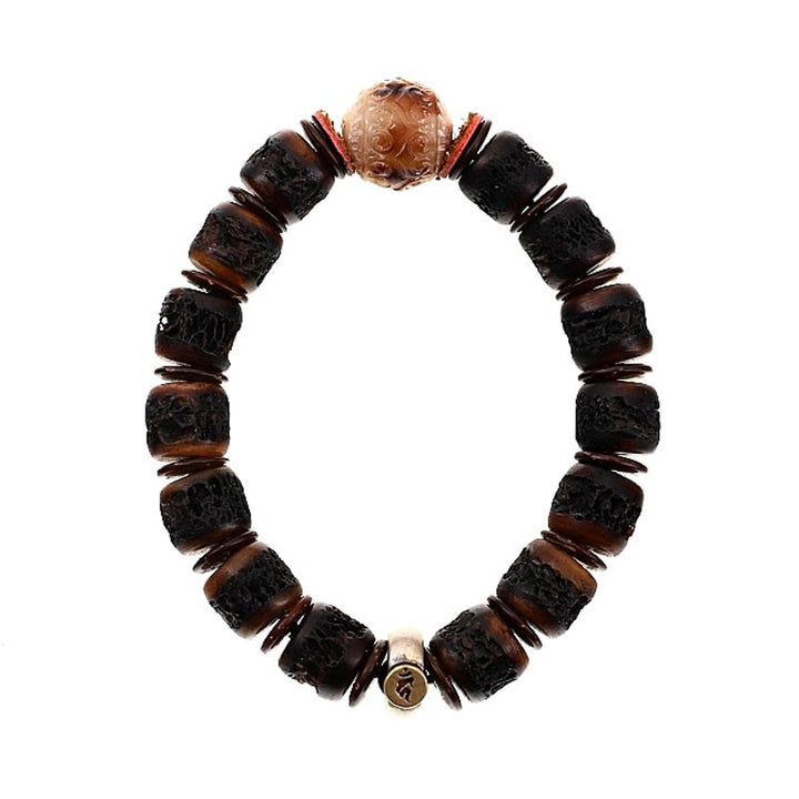 Bracelet de force en os de yak tibétain fait main en argent sterling 925 avec Buddha Stones et signe du zodiaque chinois