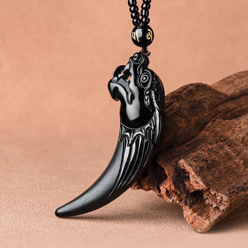 Buddha Stones pendentif de protection en jade noir naturel avec motif de dent de dragon du zodiaque chinois - image 1