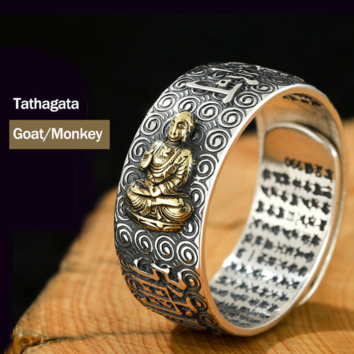 Bague ajustable Buddha Stones du zodiaque chinois Natal Bouddha Richesse Chance