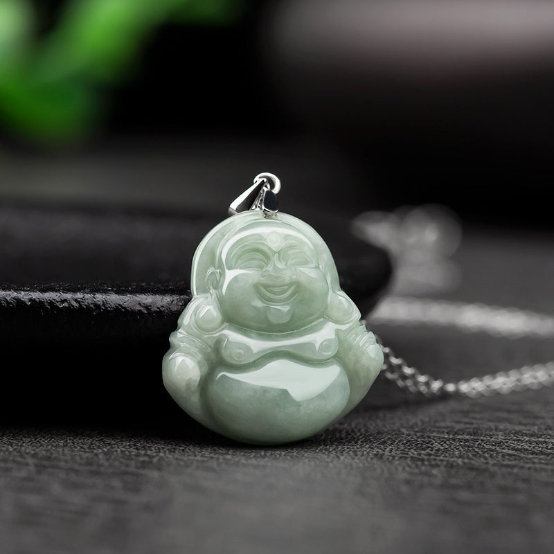 Collier Buddha Stones rieur en jade, pierre de Bouddha, avec chaîne en acier titane et pierre de Bouddha. - image 1
