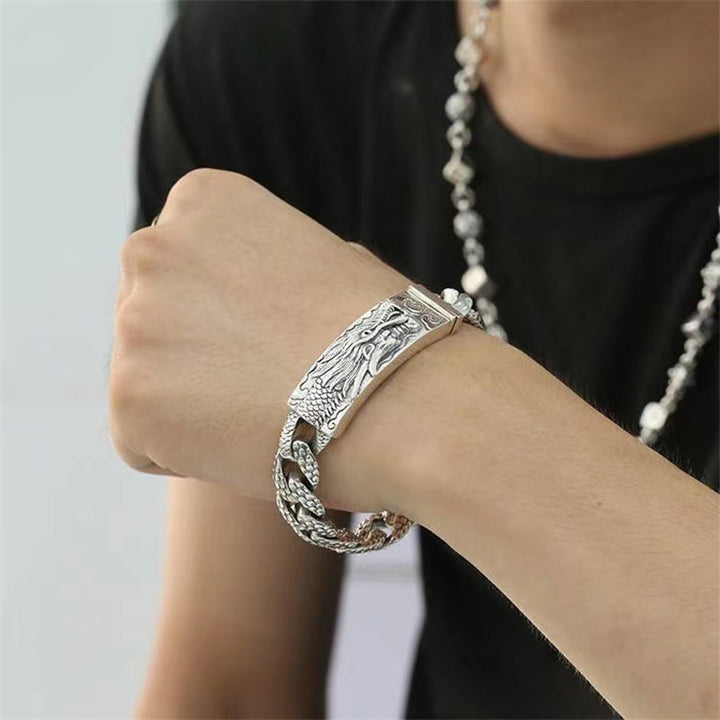 Bracelet de protection gravé à motif d'écailles de dragon rétro Buddha Stones