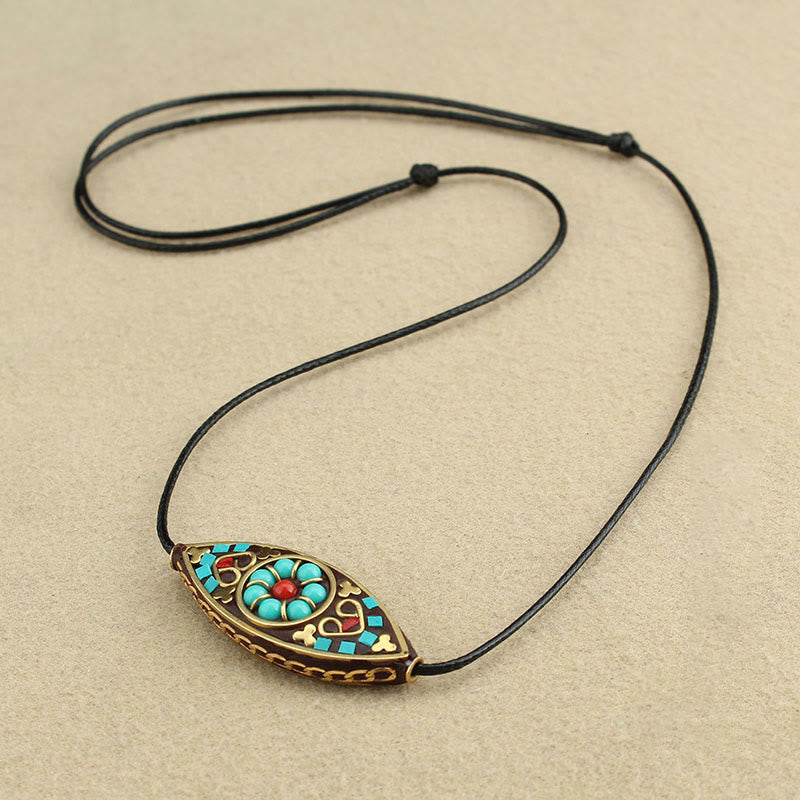 Collier pendentif en perles turquoises du Tibet avec Buddha Stones et motif marquise, protection et force - Turquoise (Purification♥Protection) - image 0