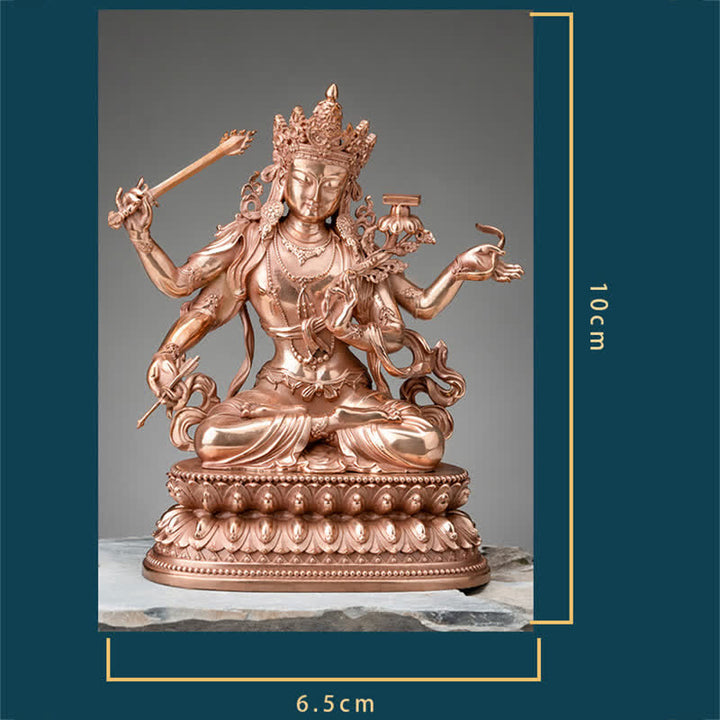 Figurine de Bodhisattva Manjusri à quatre bras Sérénité Statue en cuivre Décoration