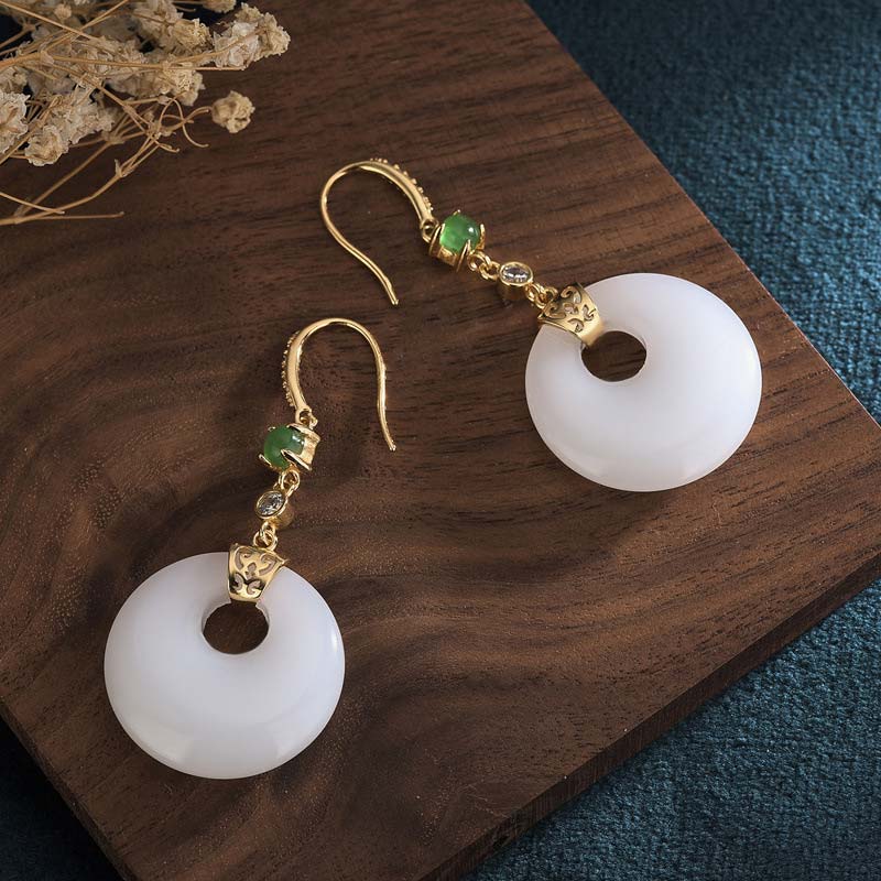Boucles d'oreilles pendantes Feng Shui en jade blanc