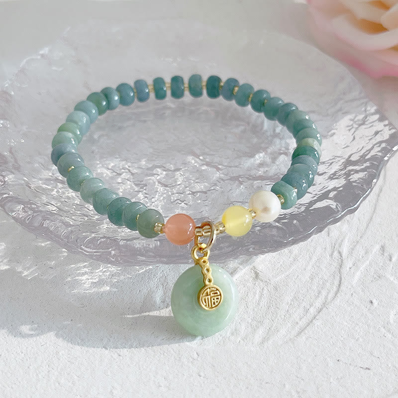 Buddha Stones Bracelet porte-bonheur PiXiu en jade naturel Hetian avec boucle de paix et personnage Fu