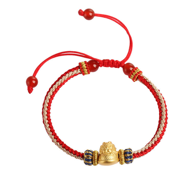 Bracelet tressé fait main en argent sterling 925 avec Buddha Stones et dragon porte-bonheur