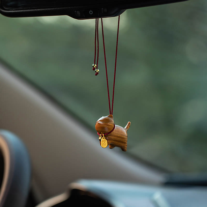 Buddha Stones d'ébène Bois de santal vert Chat porte-bonheur Fu Personnage Cloche de fortune porte-bonheur Décoration suspendue pour voiture - image 13