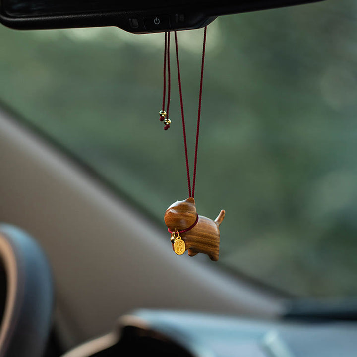 Buddha Stones d'ébène Bois de santal vert Chat porte-bonheur Fu Personnage Cloche de fortune porte-bonheur Décoration suspendue pour voiture - image 13