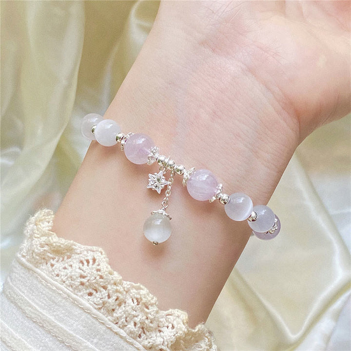 Bracelet étoile de conscience spirituelle œil de chat en améthyste naturelle en argent sterling 925 de Buddha Stones