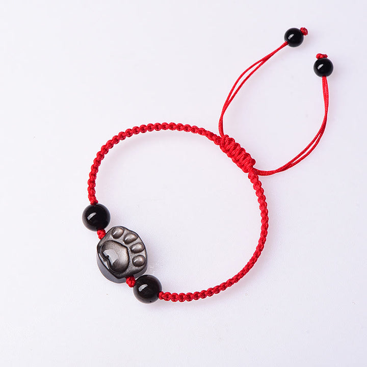 Bracelet en corde de protection pour griffes de chat Buddha Stones en obsidienne argentée naturelle et brillante en obsidienne dorée - image 5