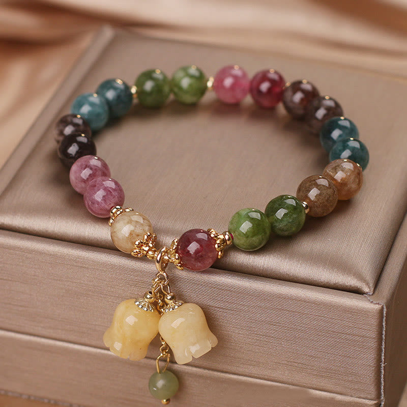Bracelet d'amour en perles de fleur de tourmaline colorée naturelle Buddha Stones