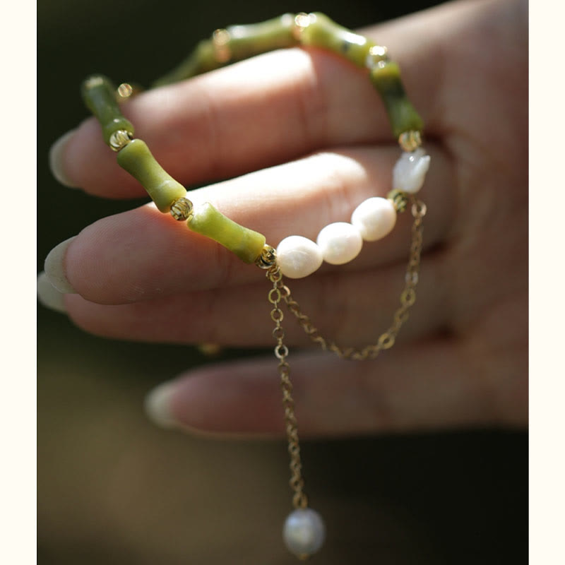 Bracelet de richesse en jade et bambou vert Buddha Stones