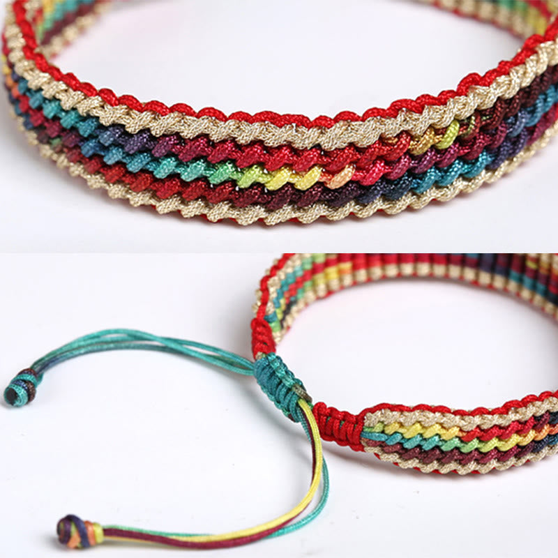 Bracelet tressé de protection multicolore arc-en-ciel fait main en Buddha Stones tibétaines