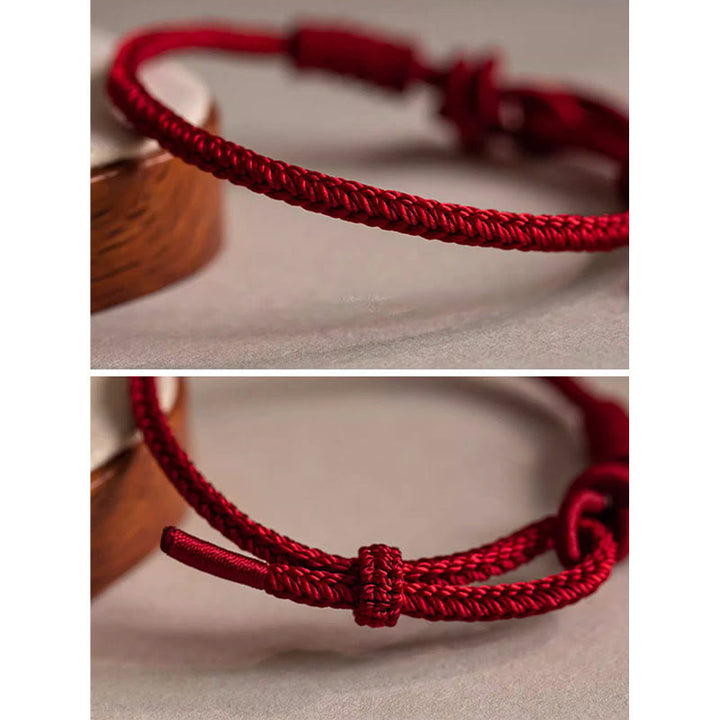Bracelet en corde rouge fait à la main avec huit Buddha Stones et breloque en forme de nœud de paix et de caractère Fu