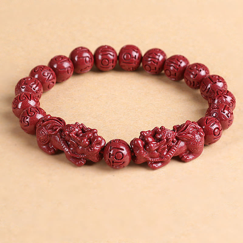 Bracelet de perles de chance et de richesse en Buddha Stones Double PiXiu Cinabre Om Mani Padme Hum
