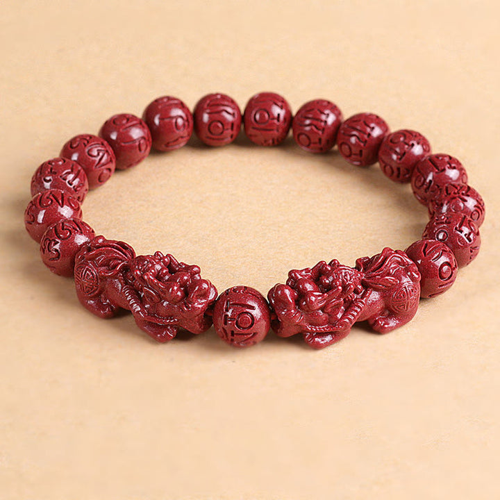Bracelet de perles de chance et de richesse en Buddha Stones Double PiXiu Cinabre Om Mani Padme Hum