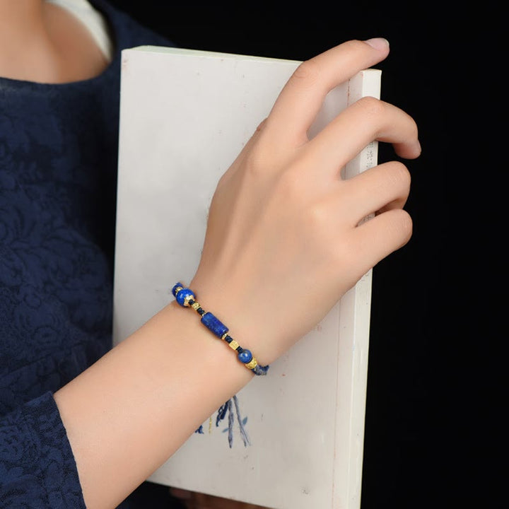 Bracelet en cordelette faite main avec perles de lazurite et de lapis-lazuli naturels et Buddha Stones - image 8