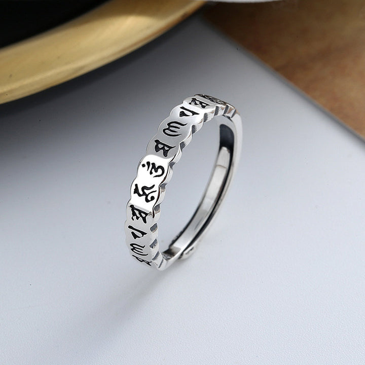Bague de sagesse calme en argent sterling 925 avec six mots vrais de Buddha Stones