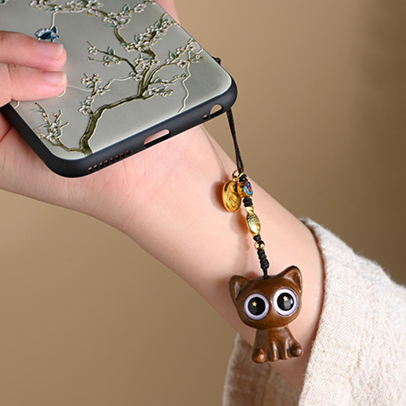 Buddha Stones en bois de santal vert, chat porte-bonheur, poisson koï, décoration à suspendre pour téléphone
