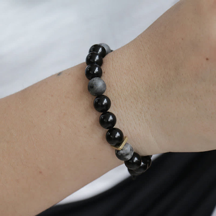 Bracelet de purification en pierre noire pailletée en obsidienne noire