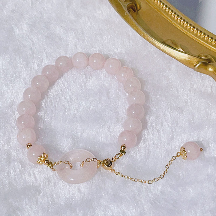 Bracelet à breloques en cristal rose naturel avec boucle de paix et Buddha Stones - image 4