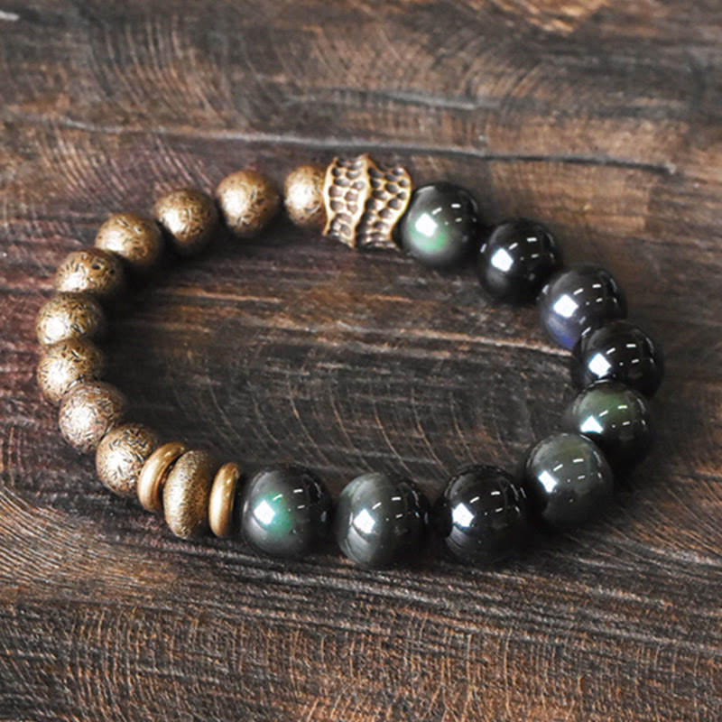 Bracelet de transformation positive en perles de cuivre et obsidienne arc-en Buddha Stones