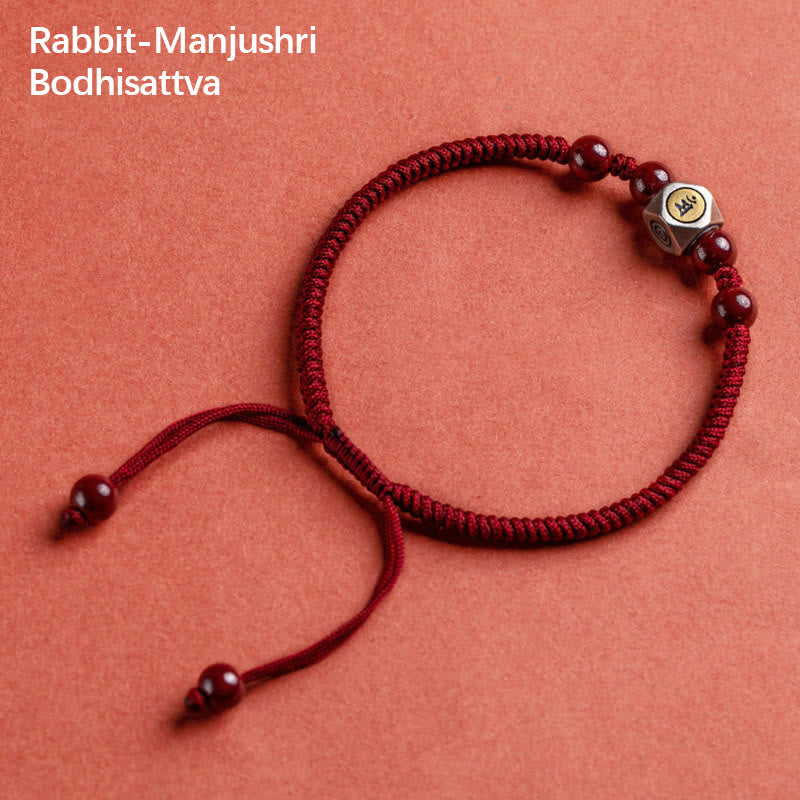 Bracelet Buddha Stones de Bouddha et Signes du Zodiaque Chinois Natal Bouddha Cinabre - Bodhisattva Lapin-Manjushri - Rouge (tour de poignet 14-18 cm) - image 13